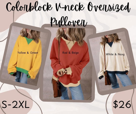 Pre-order Colorblock V-neck Oversized Pullover