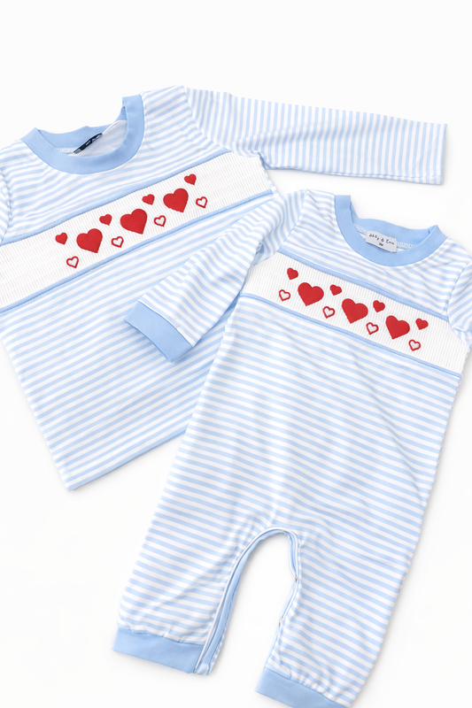 Blue Heart Smocked Shirt and Romper