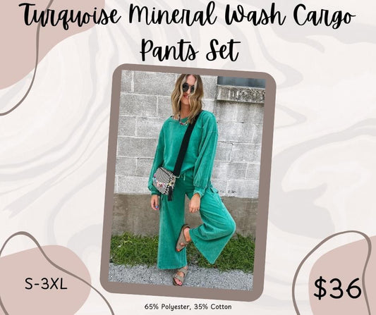 Pre-order Turquoise Mineral Wash Cargo Pants Set