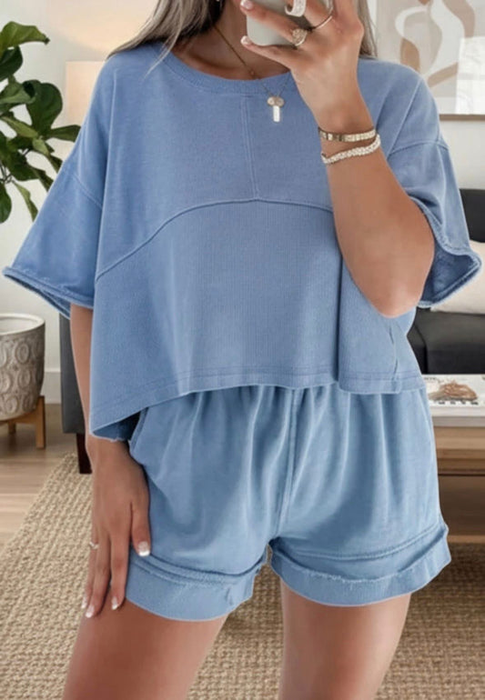 Pre-order Blue Cropped Short Set