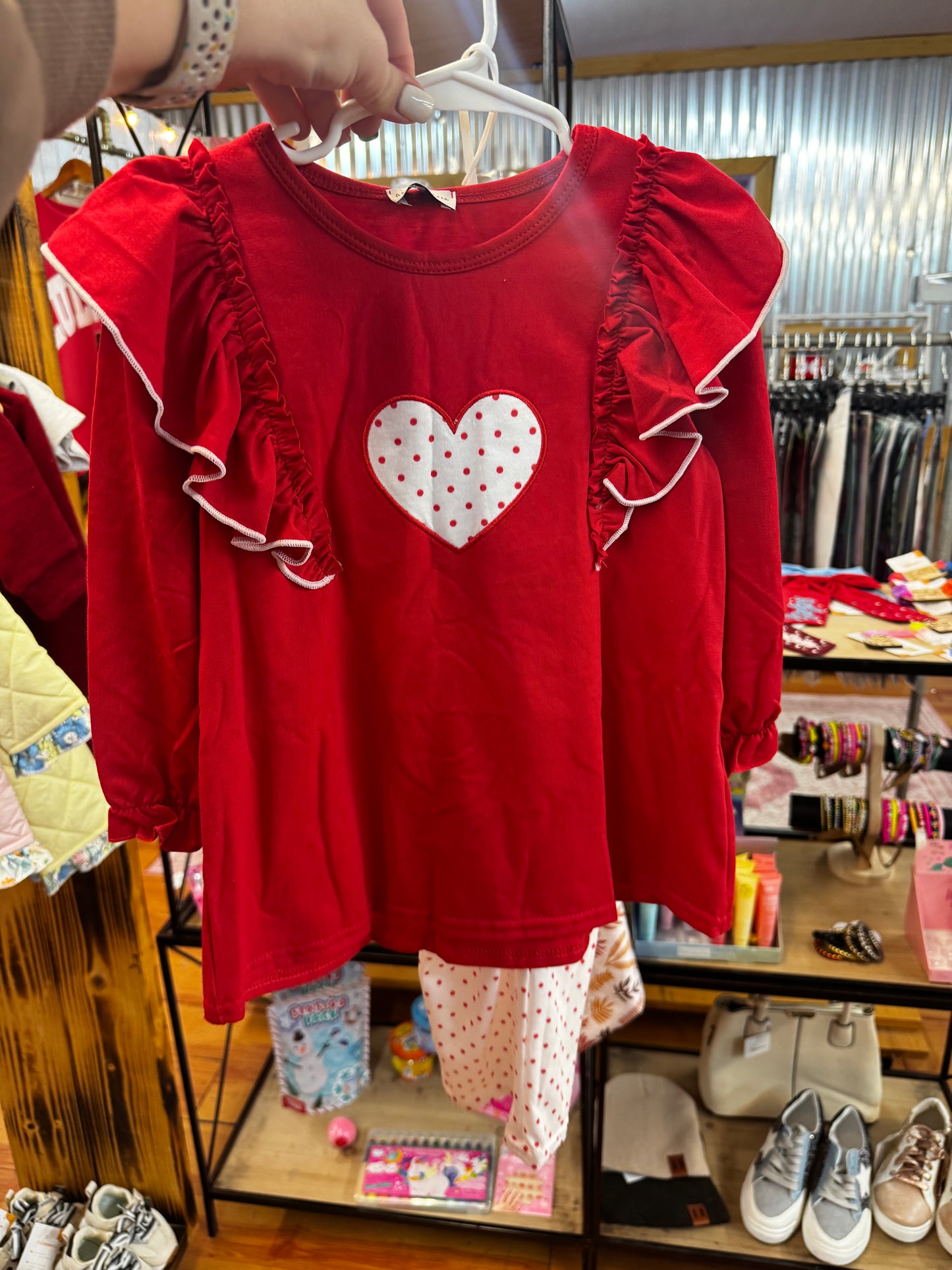 Red Polka Dot Heart Pants Set