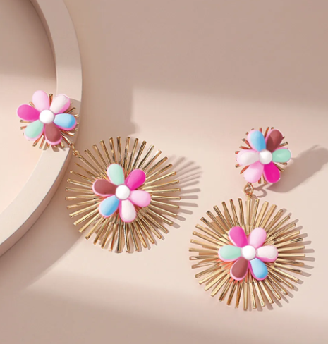 Gold Flower Sunburst Earrings