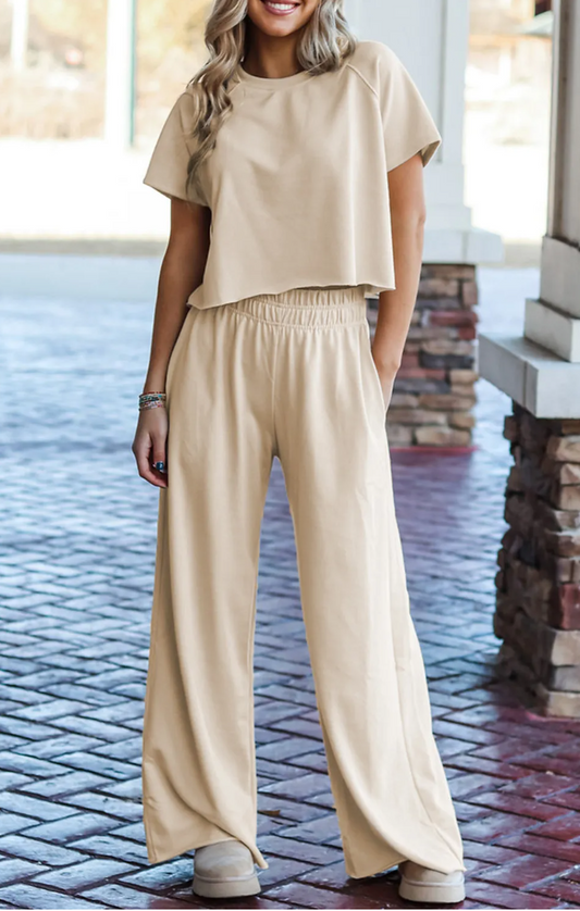 Pre-order Khaki Crop Tee and Pants Set