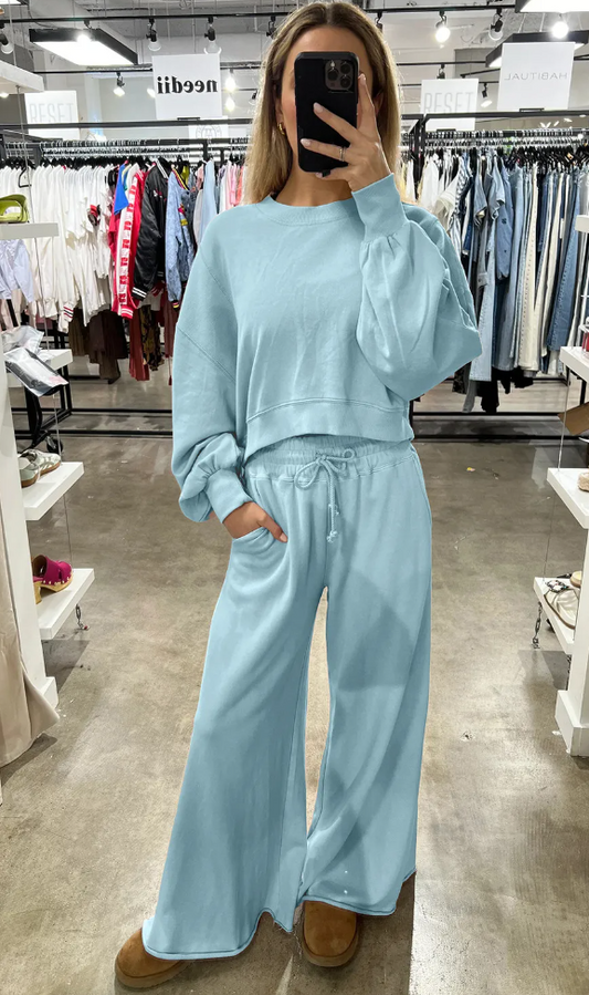 Mist Blue Crop Pants Set