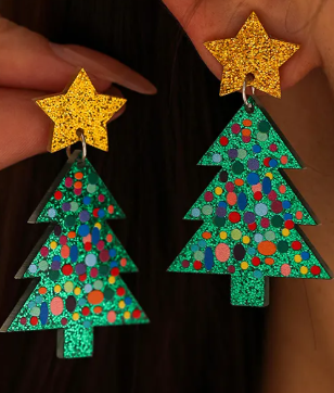 Acrylic Glitter Christmas Tree Earrings