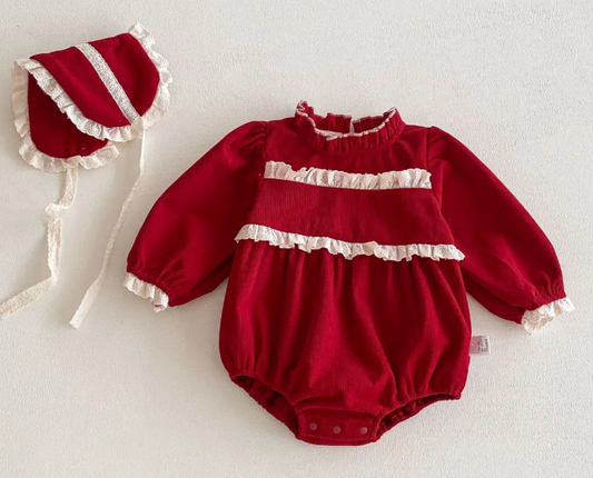 Red Long Sleeve Corduroy Bubble