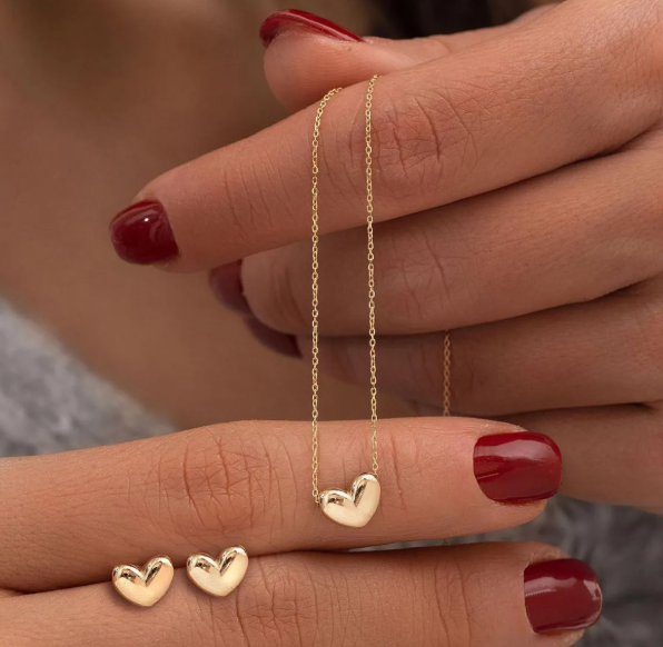 Gold Heart Necklace & Stud Set