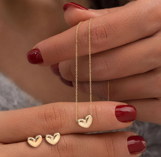 Gold Heart Necklace & Stud Set