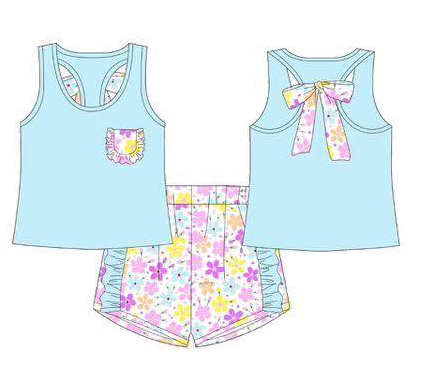 Floral Print Bow Back Short Sets