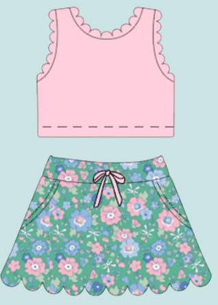 Floral Scalloped Skirt Sets