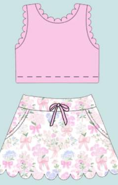 Floral Scalloped Skirt Sets