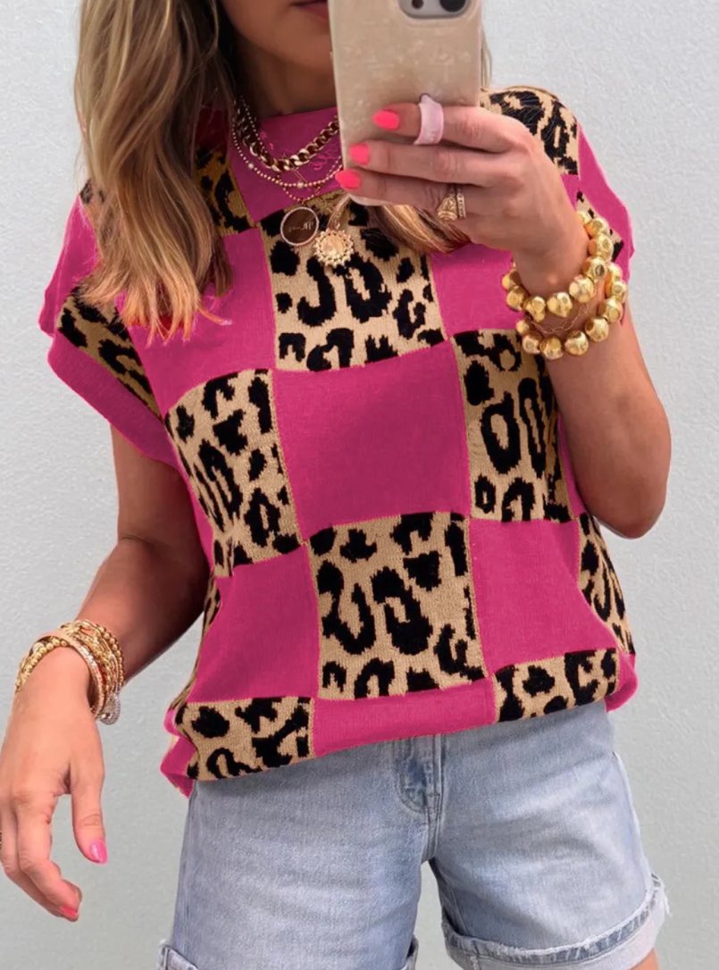 Pre-order Checkered Cheetah Sweater (Multiple Colors)