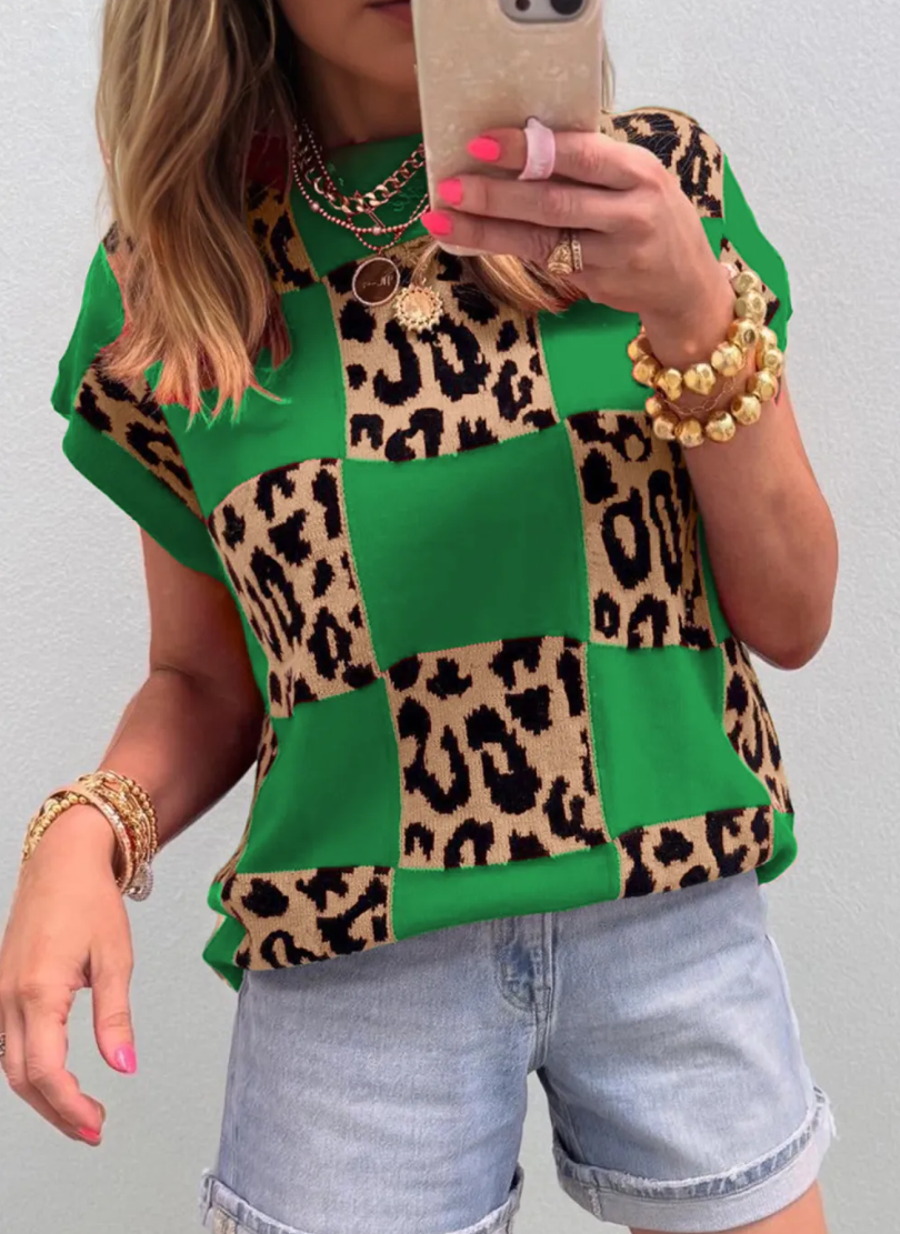 Pre-order Checkered Cheetah Sweater (Multiple Colors)