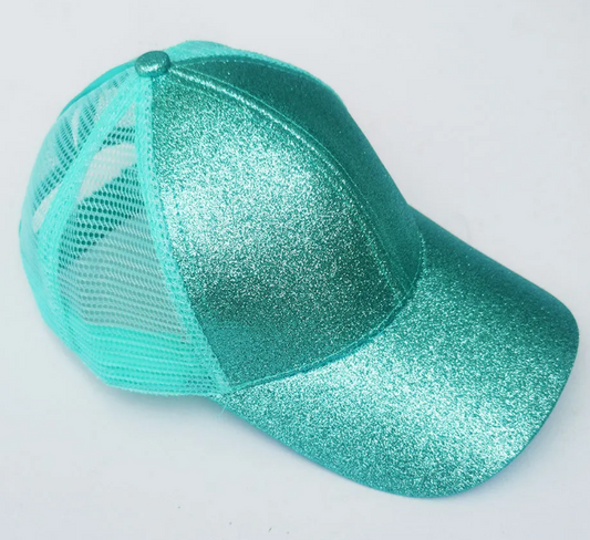 Glitter Kids Baseball Hat w/ Adjust Band & Ponytail Hole