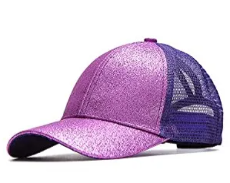 Glitter Kids Baseball Hat w/ Adjust Band & Ponytail Hole