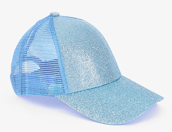 Glitter Kids Baseball Hat w/ Adjust Band & Ponytail Hole