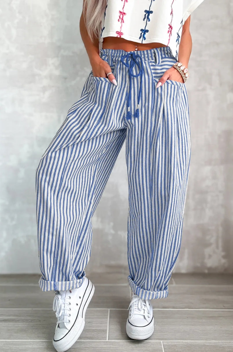 Pre-order Blue Stripe Drawstring Pants