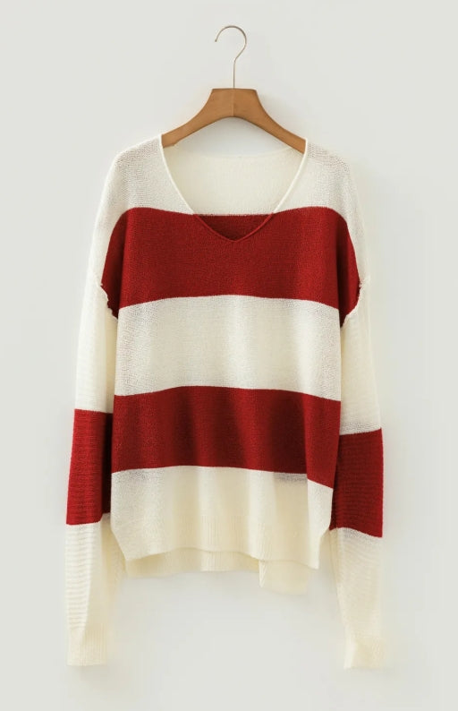 Striped Maroon & White Sweater