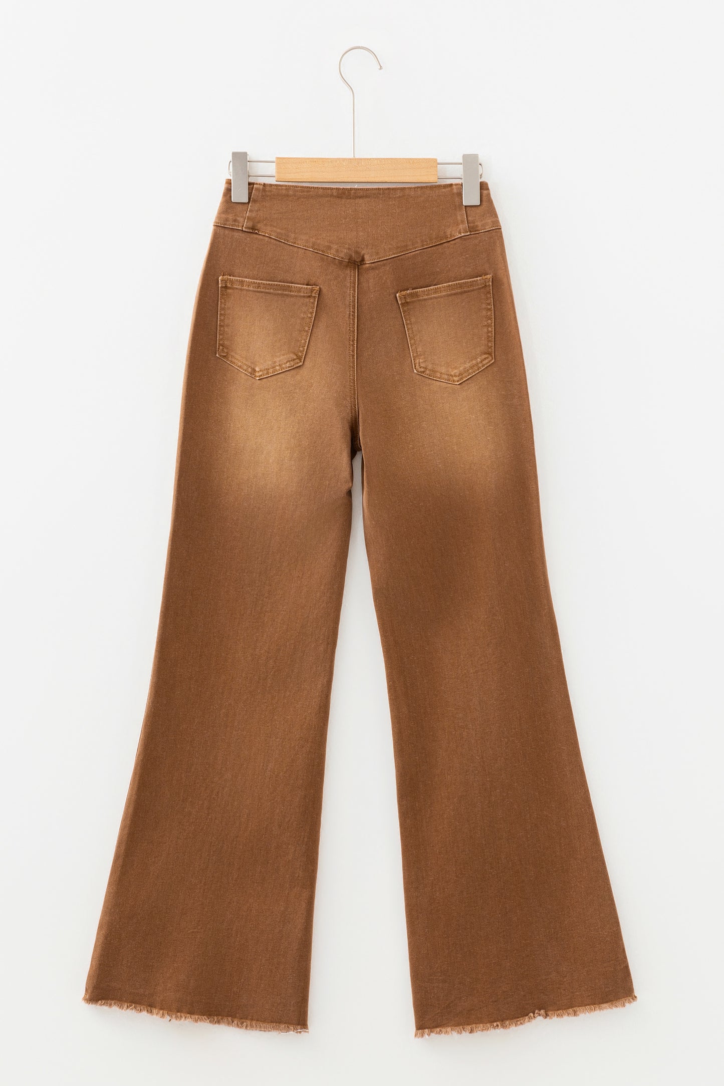 Sail Blue High Waist Button Fly Seamed Raw Hem Flare Jeans