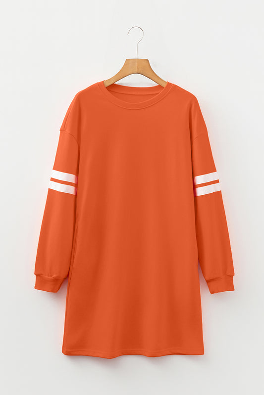 Black Varsity Contrast Banded Sleeve Shift Sweatshirt Dress