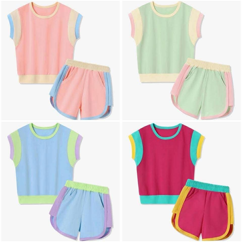 Pre-order Color Block Girl Short Sets