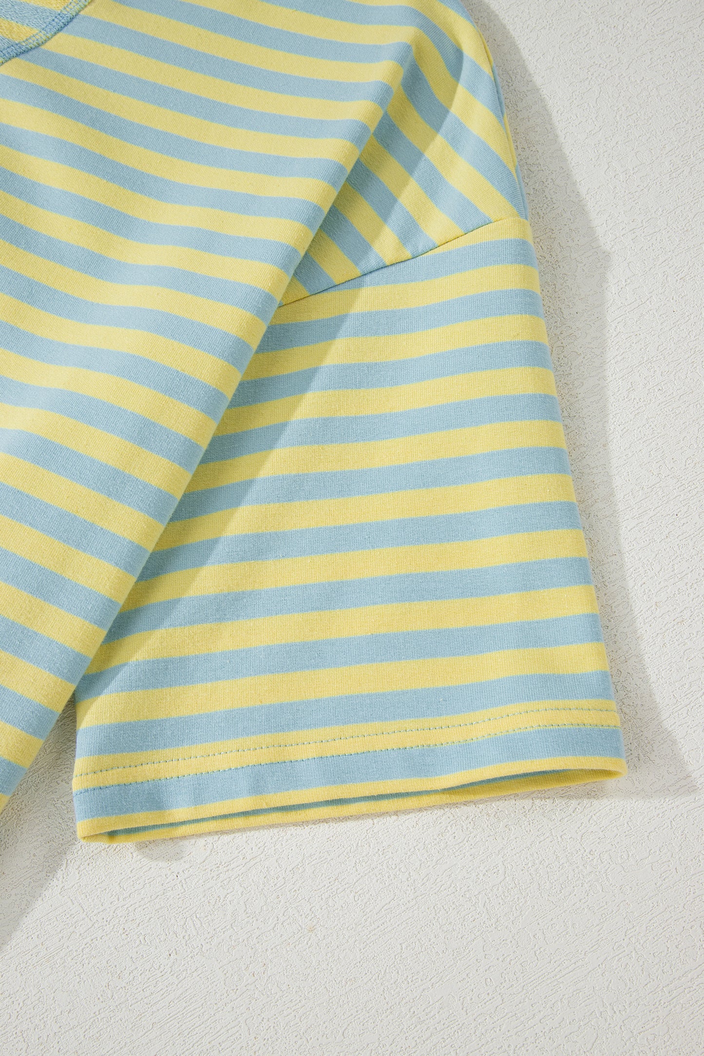 Green Stripe Drop Shoulder Boxy Casual Terry Short Set