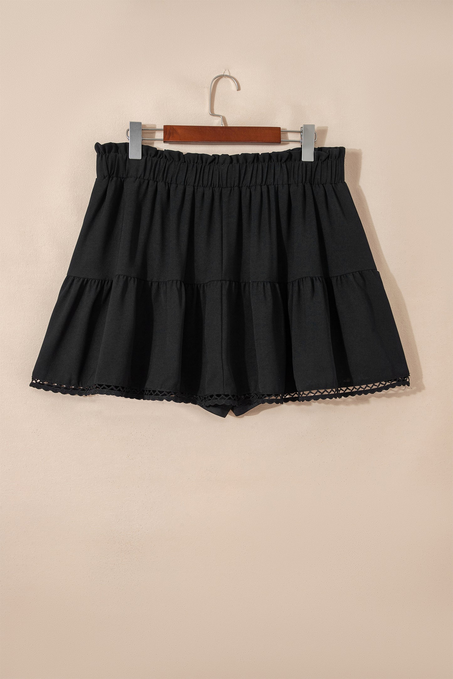 Parchment Plus Size Frilled Elastic Waist Lace Trim Boho Ruffled Shorts