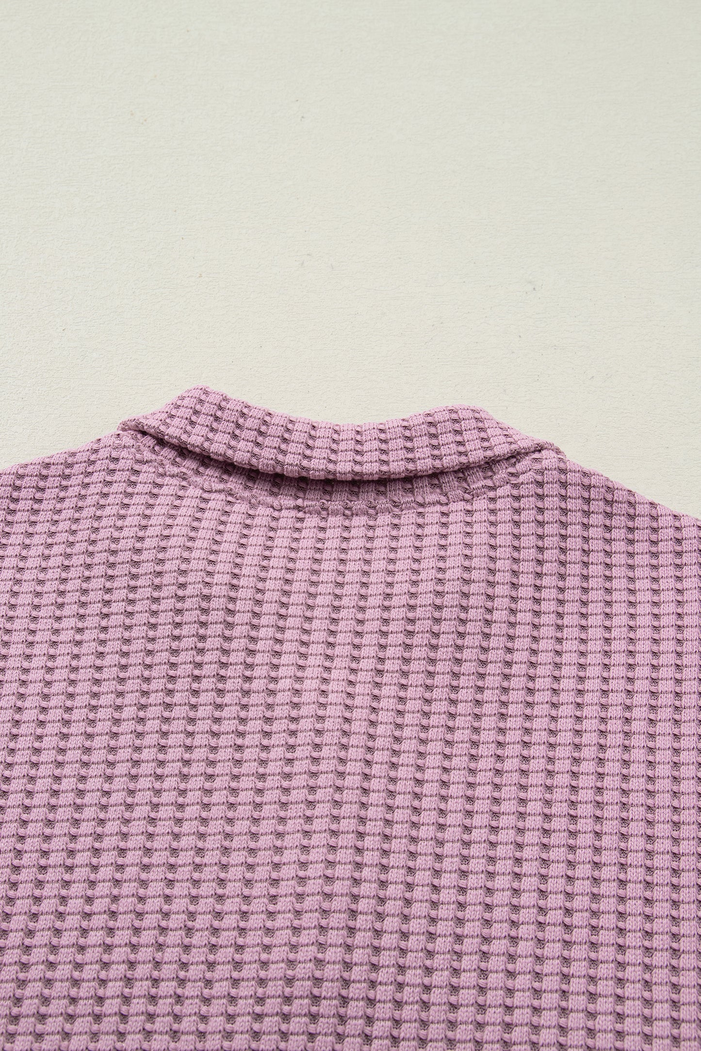 Casual Solid Color Textured Snap Button Collared Baggy Top