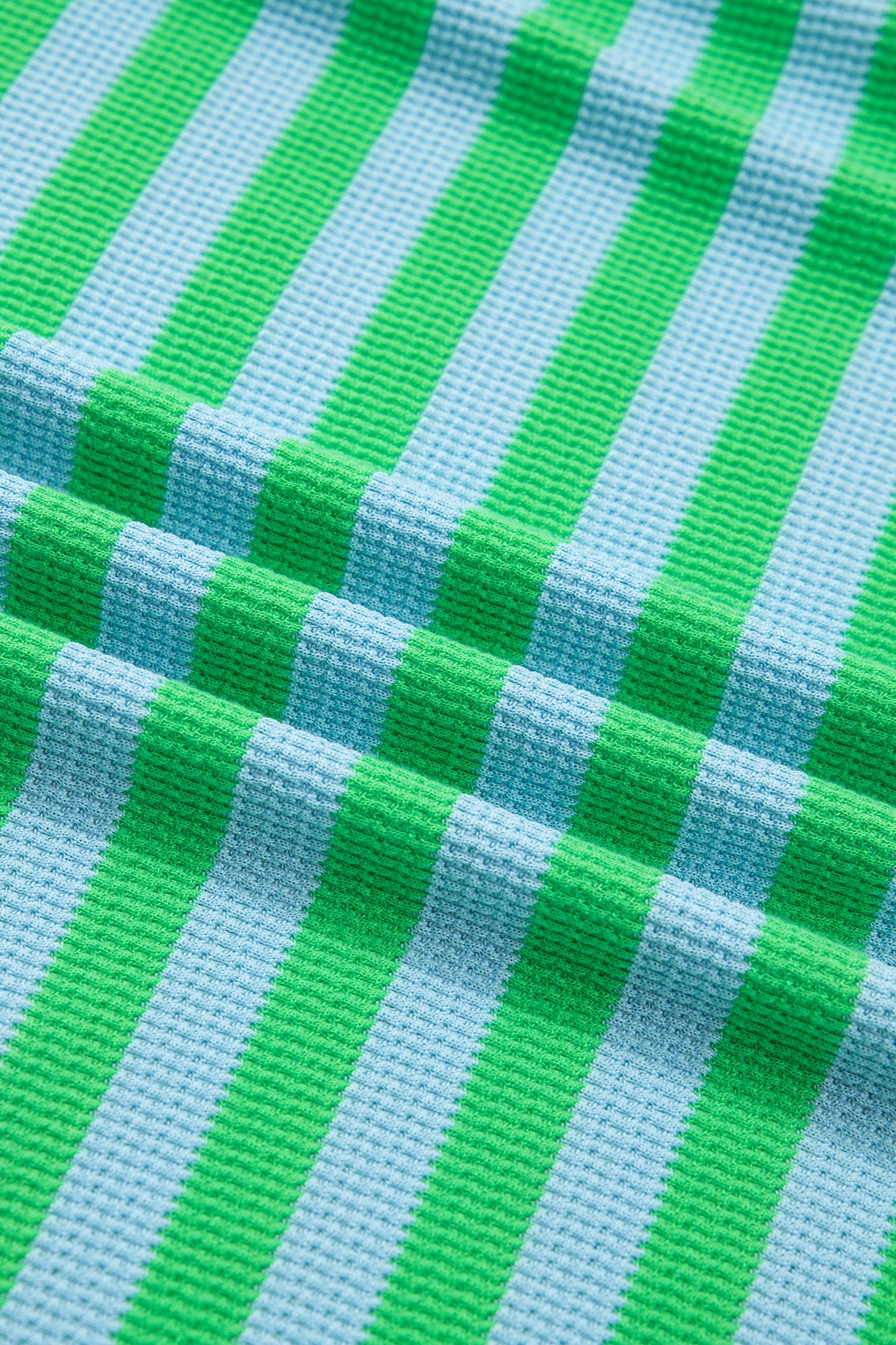 Green Stripe Puff Short Sleeve T Shirt Matching Shorts Set