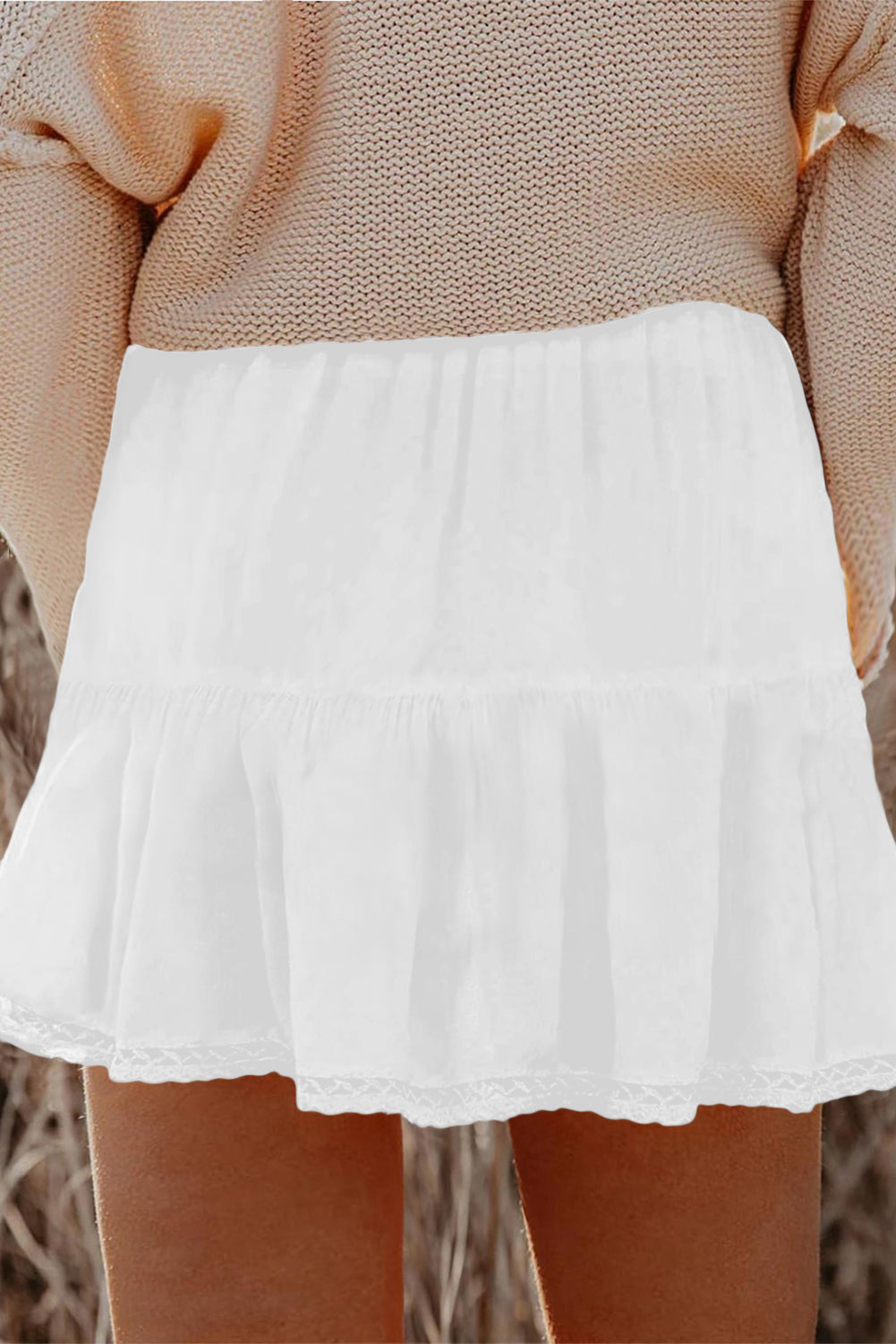 Parchment Plus Size Frilled Elastic Waist Lace Trim Boho Ruffled Shorts