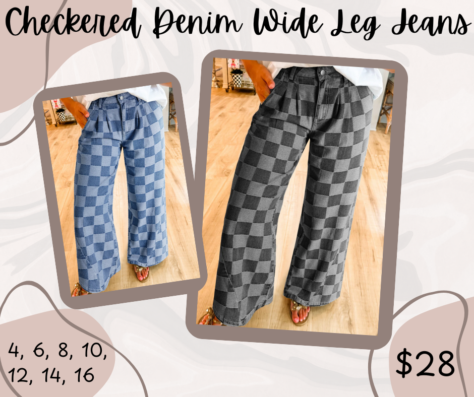 Pre-order Checkered Denim Wide Leg Jeans