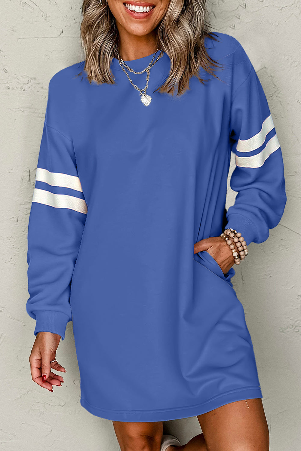 Black Varsity Contrast Banded Sleeve Shift Sweatshirt Dress
