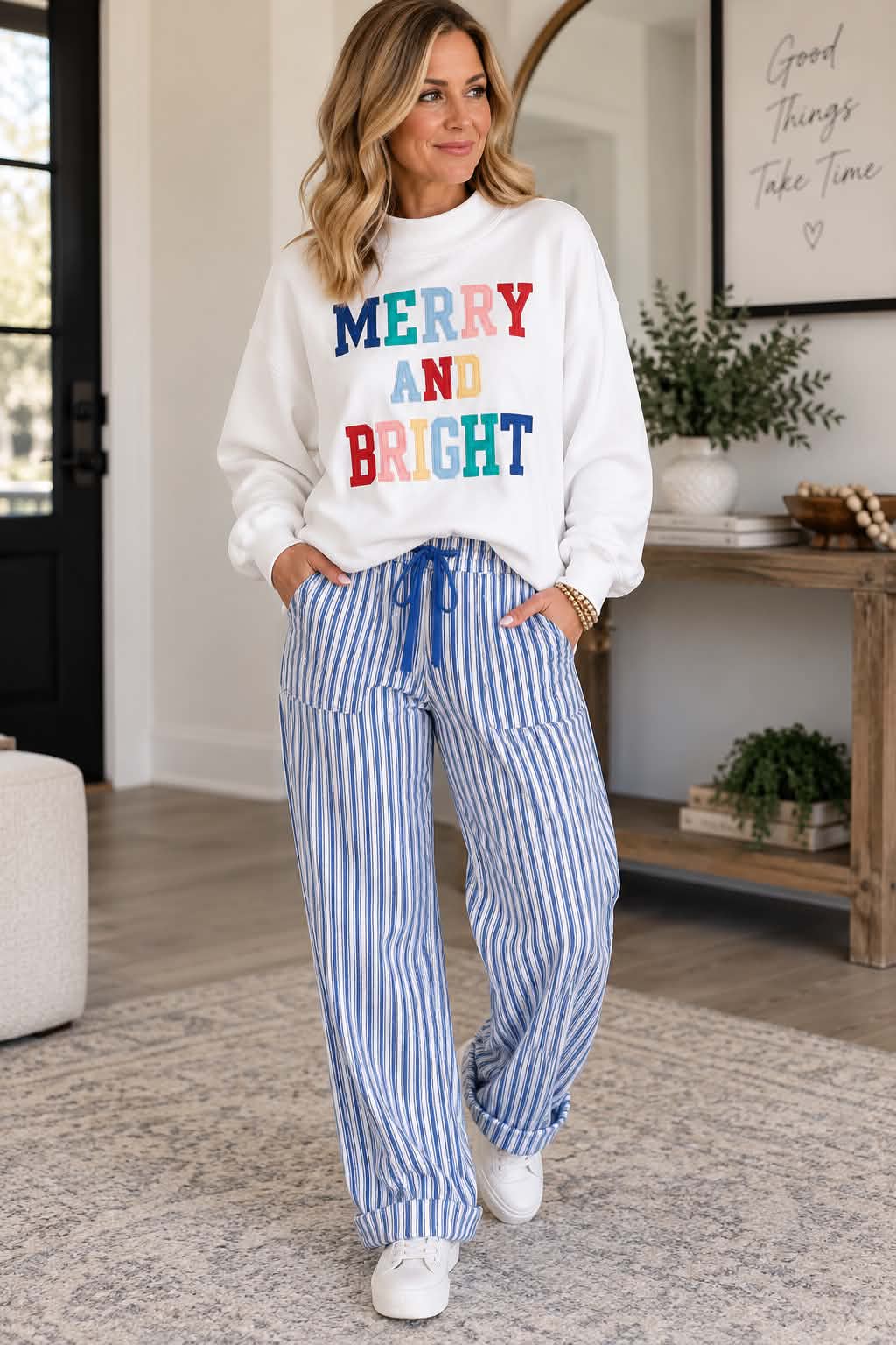 Pre-order Blue Stripe Drawstring Pants