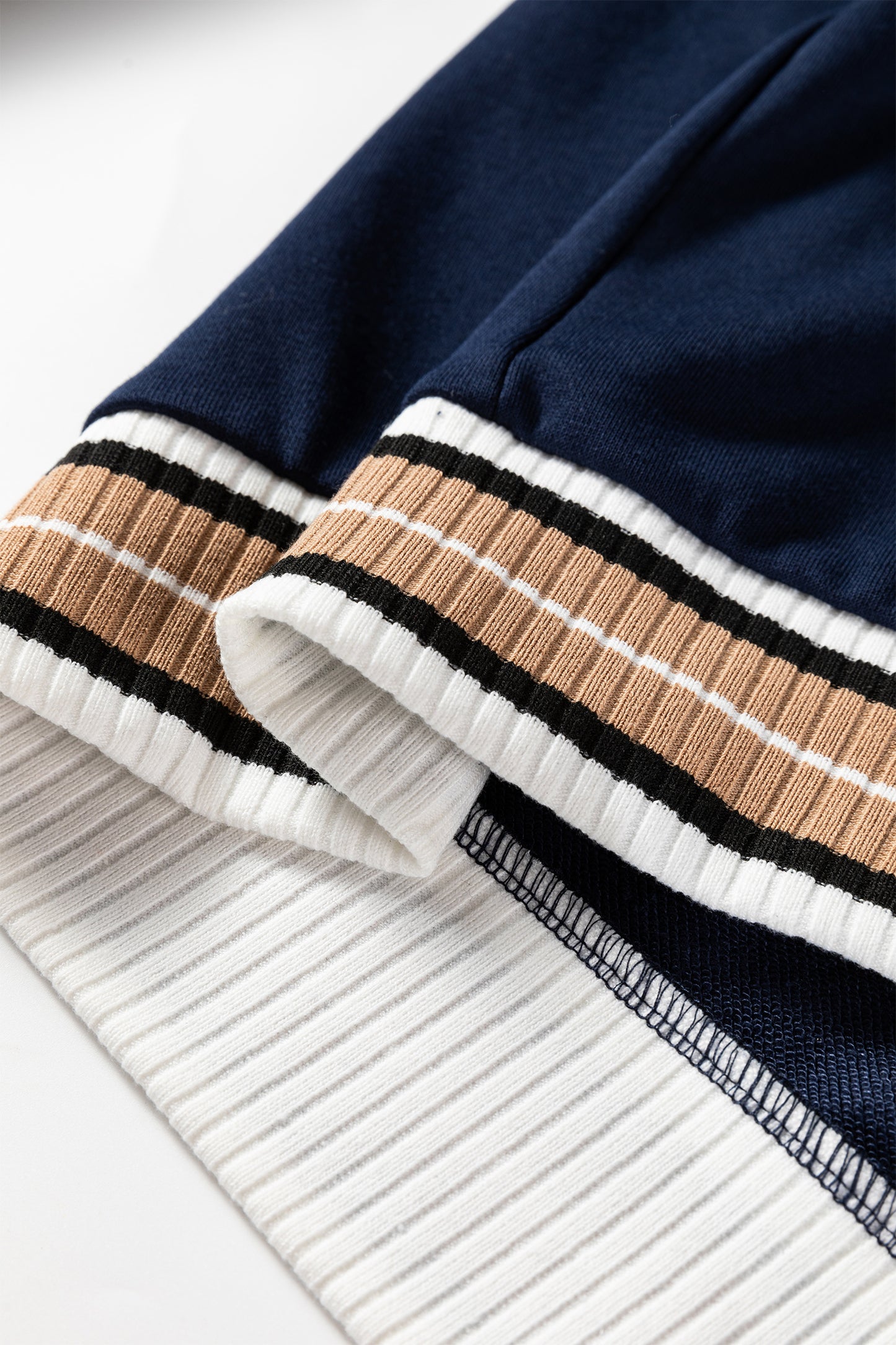 Parchment Varsity Contrast Striped Trim V Neck Sweatshirt