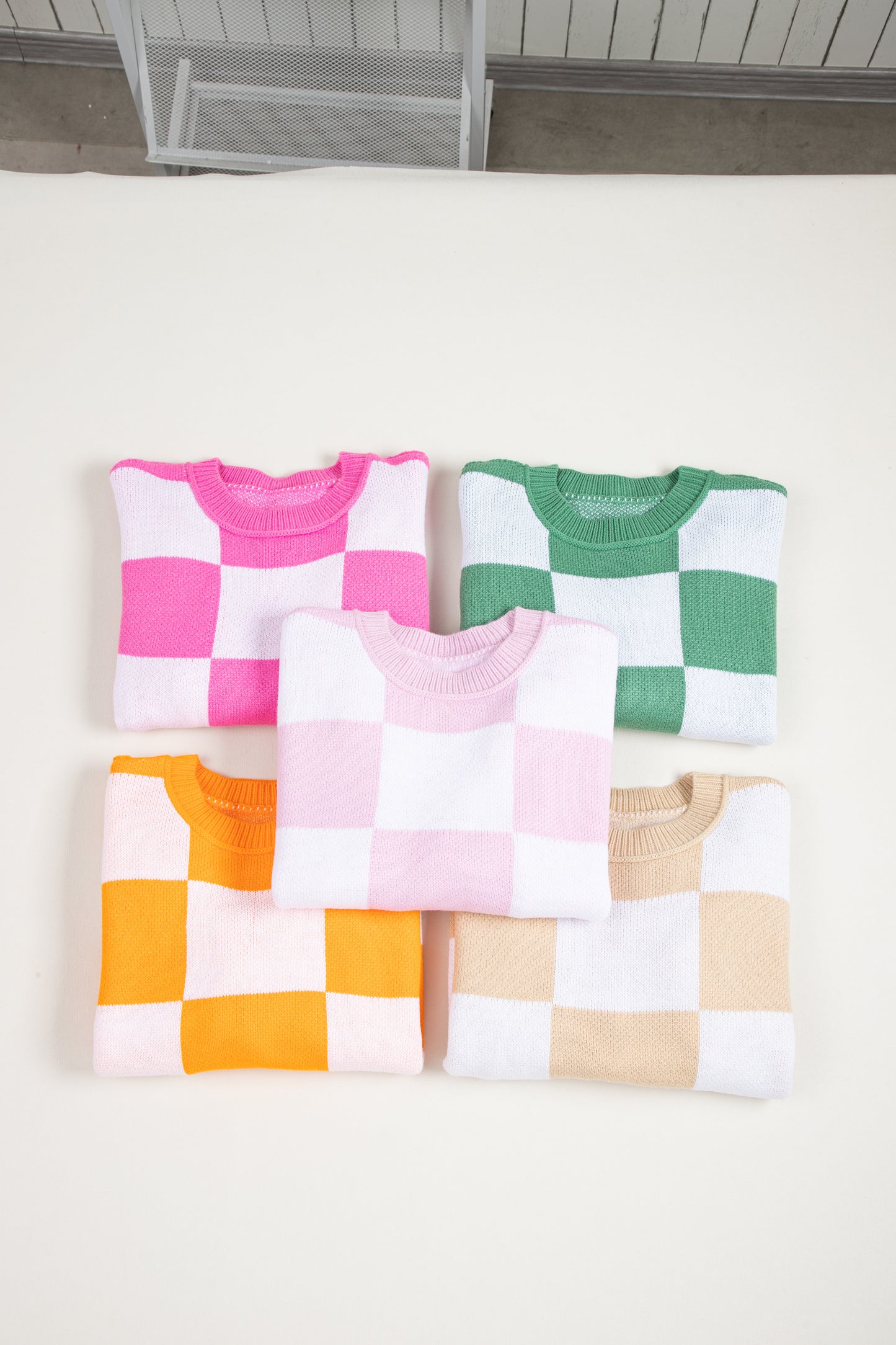 Dark Brown Checkered Bishop Sleeve Sweater