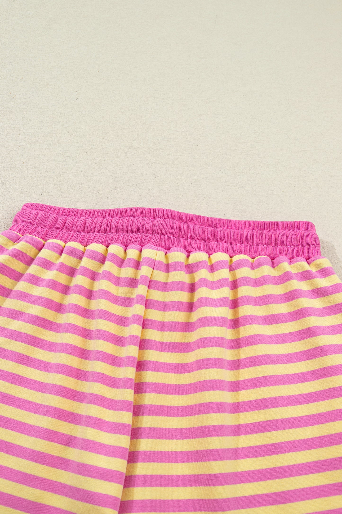 Green Stripe Drop Shoulder Boxy Casual Terry Short Set